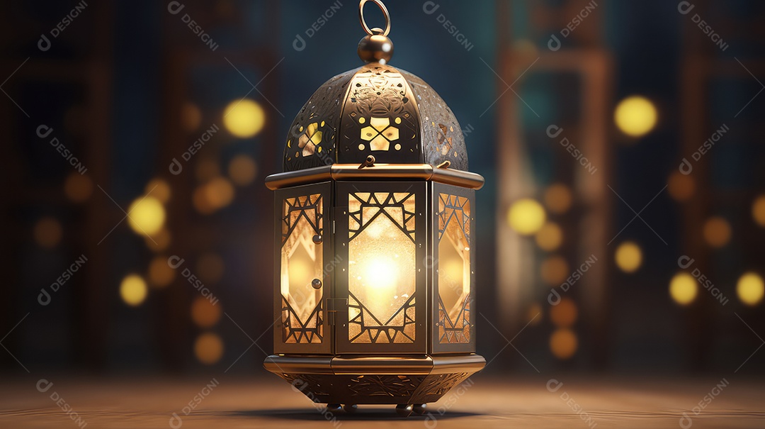 Lanterna com vela acesa fundo do ramadã kareem