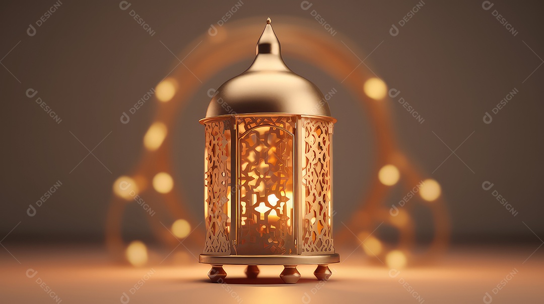 Lanterna com vela acesa fundo do ramadã kareem