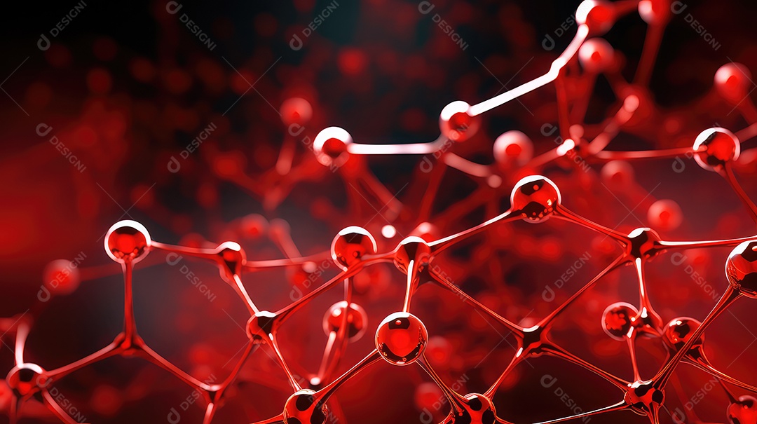 Moléculas na cor vermelha ciência e contexto médico
