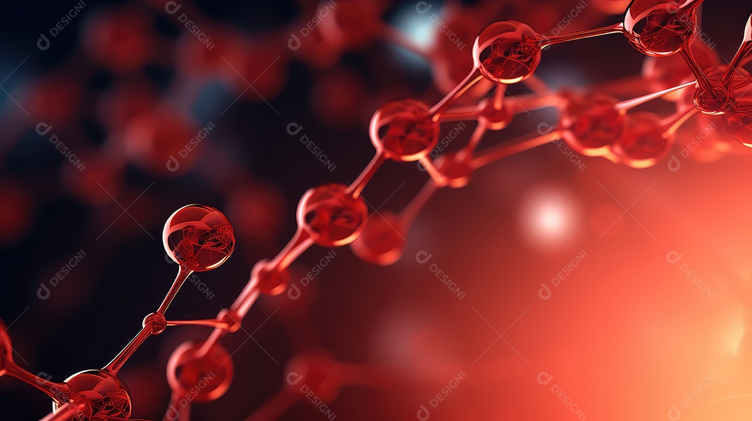 Moléculas na cor vermelha ciência e contexto médico