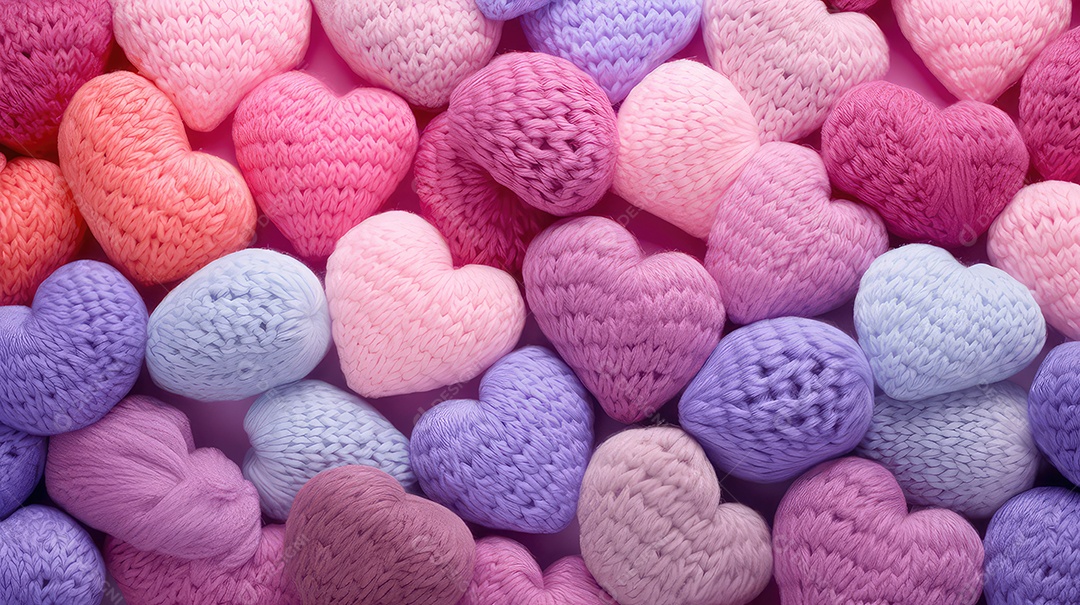 Corações coloridos de malha como pano de fundo