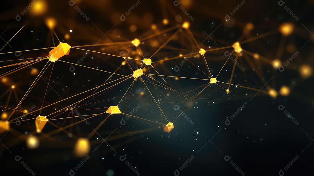 Fundo escuro de baixa poligonal com pontos de conexão