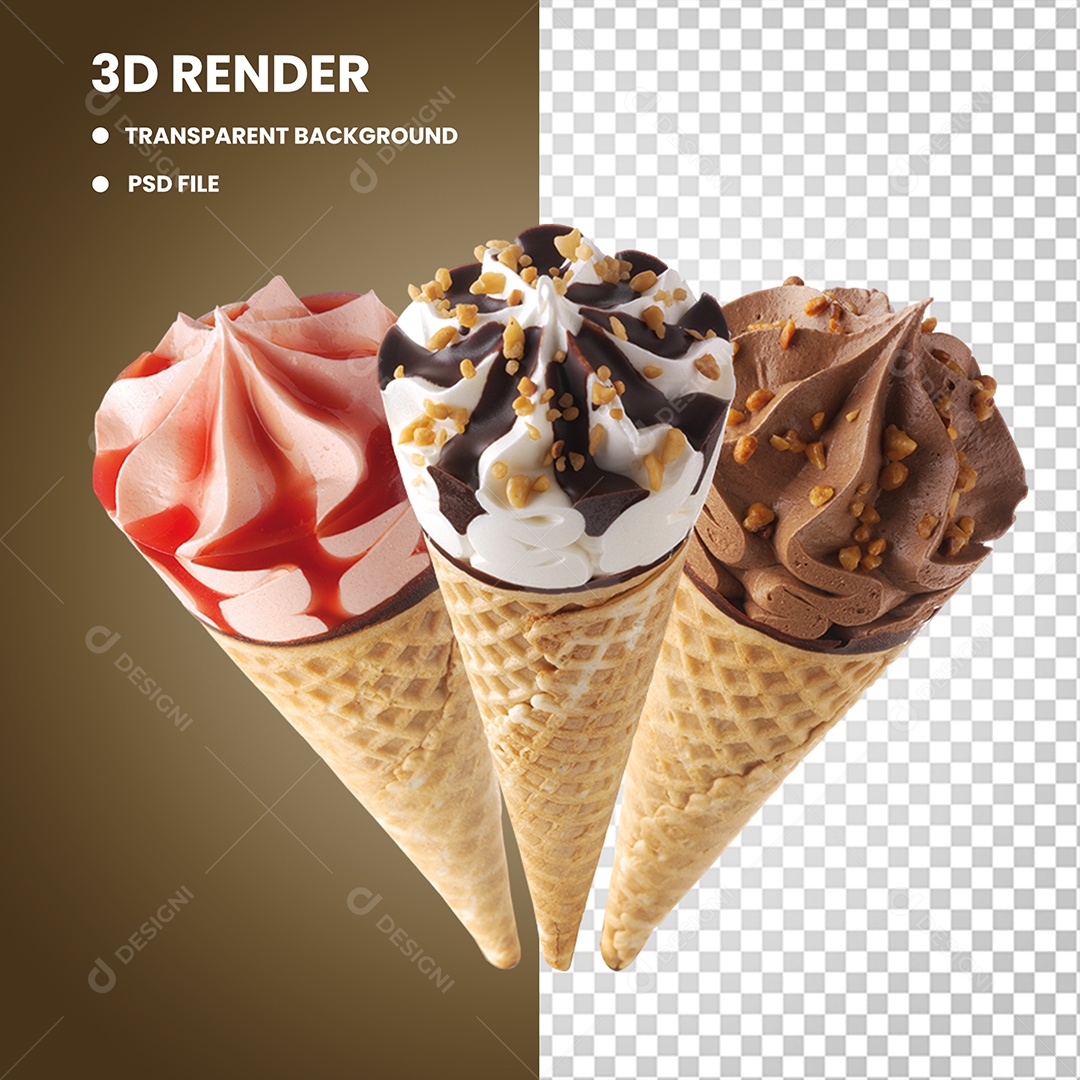 Elemento 3D Sorvete De Casquinha Para Composição PSD