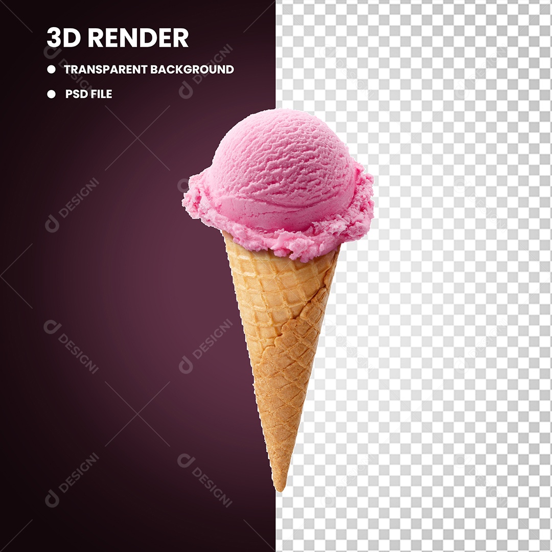 Elemento 3D Sorvete De Casquinha Morango Para Composição PSD