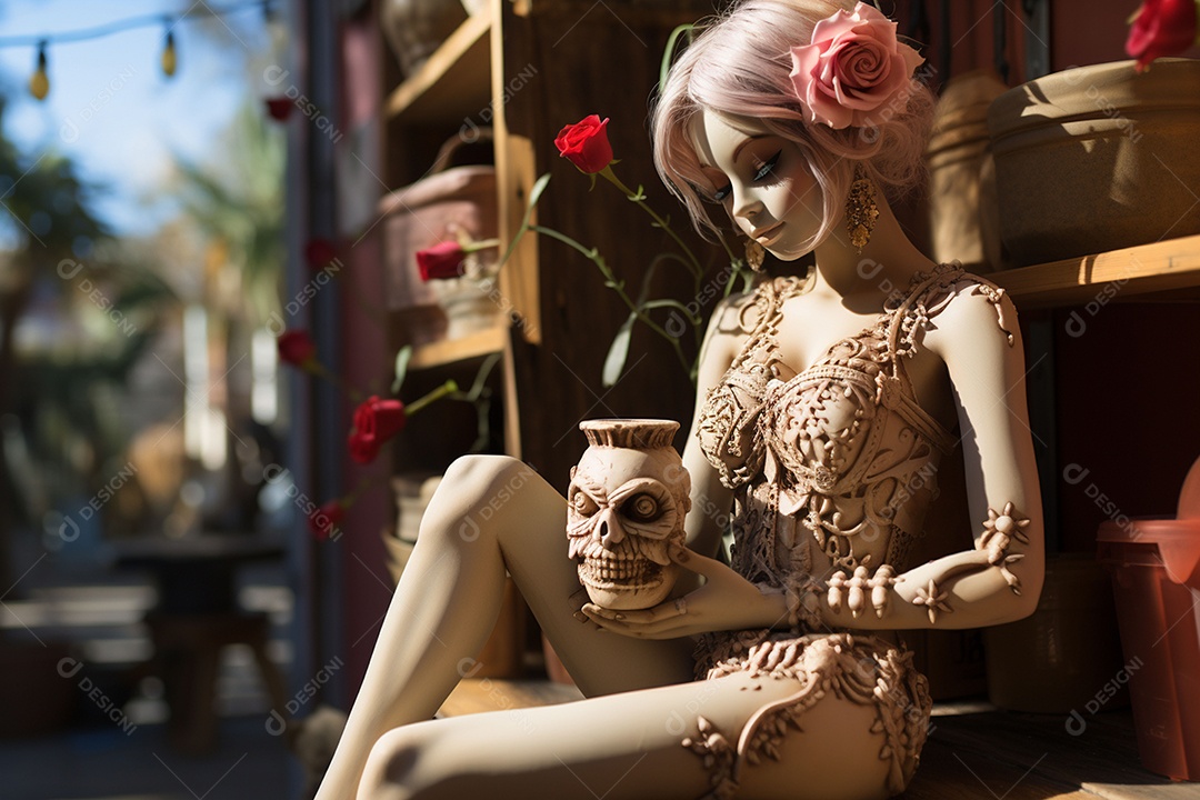 Boneca romana cupido de estuque