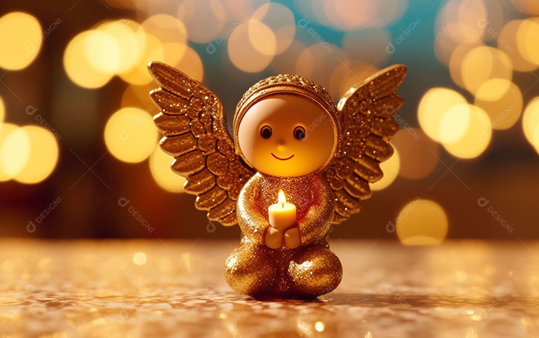 O anjo está em frente a um ornamento