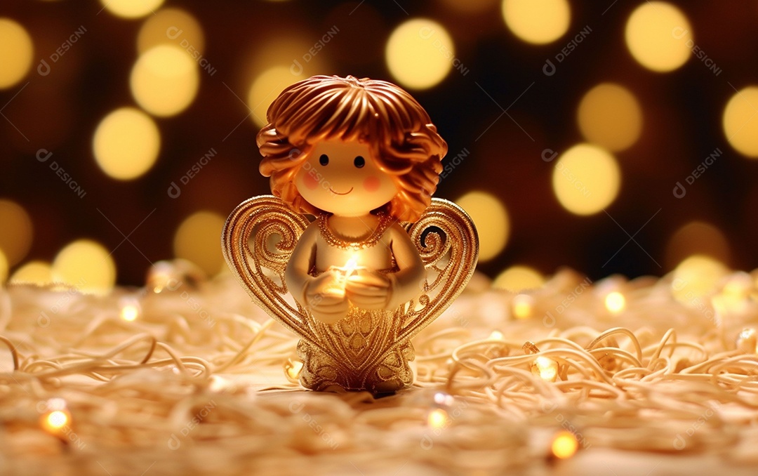 O anjo está em frente a um ornamento