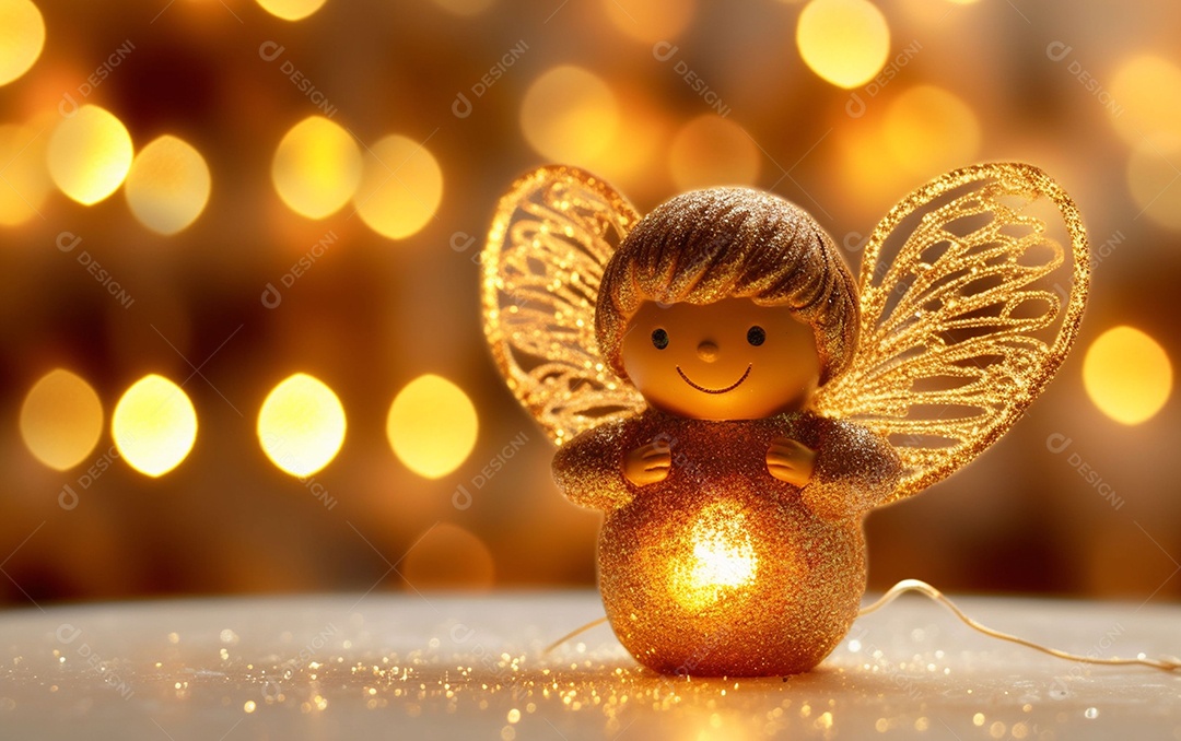 O anjo está em frente a um ornamento