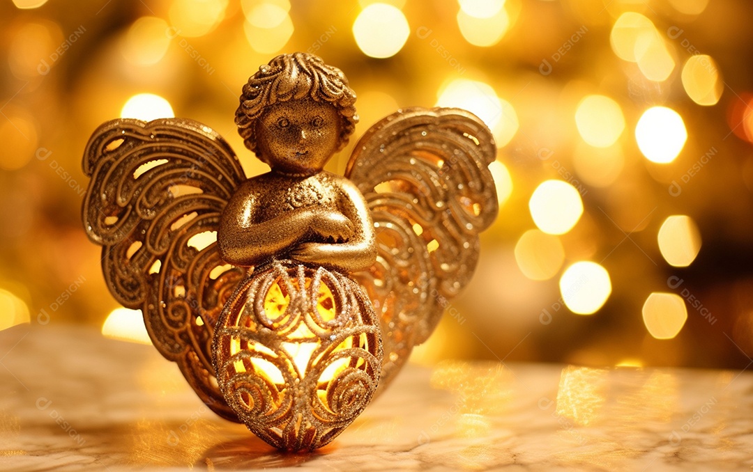 O anjo está em frente a um ornamento