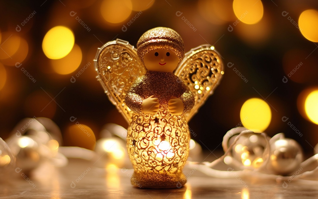 O anjo está em frente a um ornamento