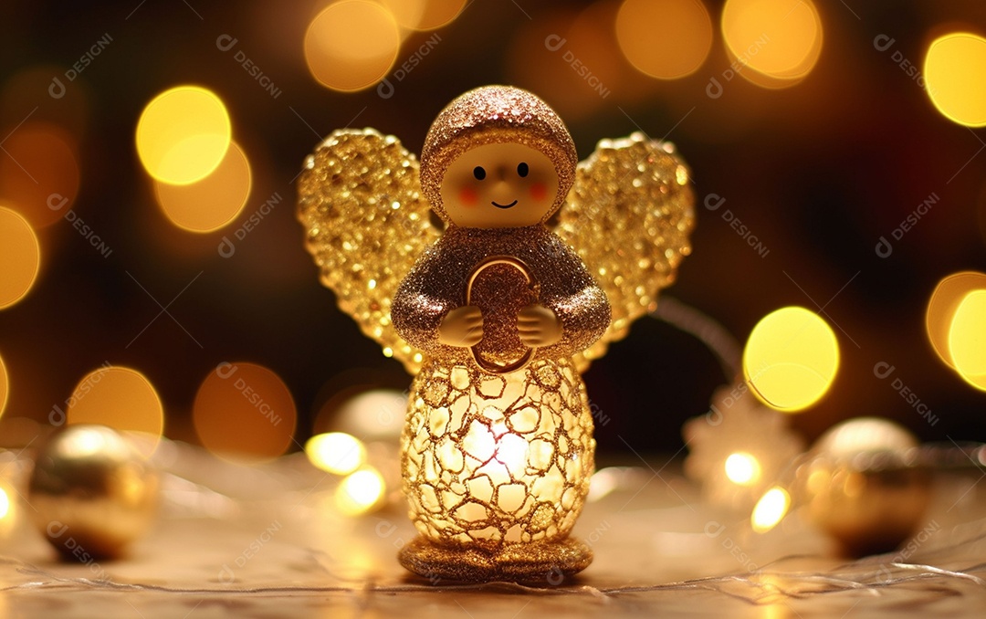 O anjo está em frente a um ornamento