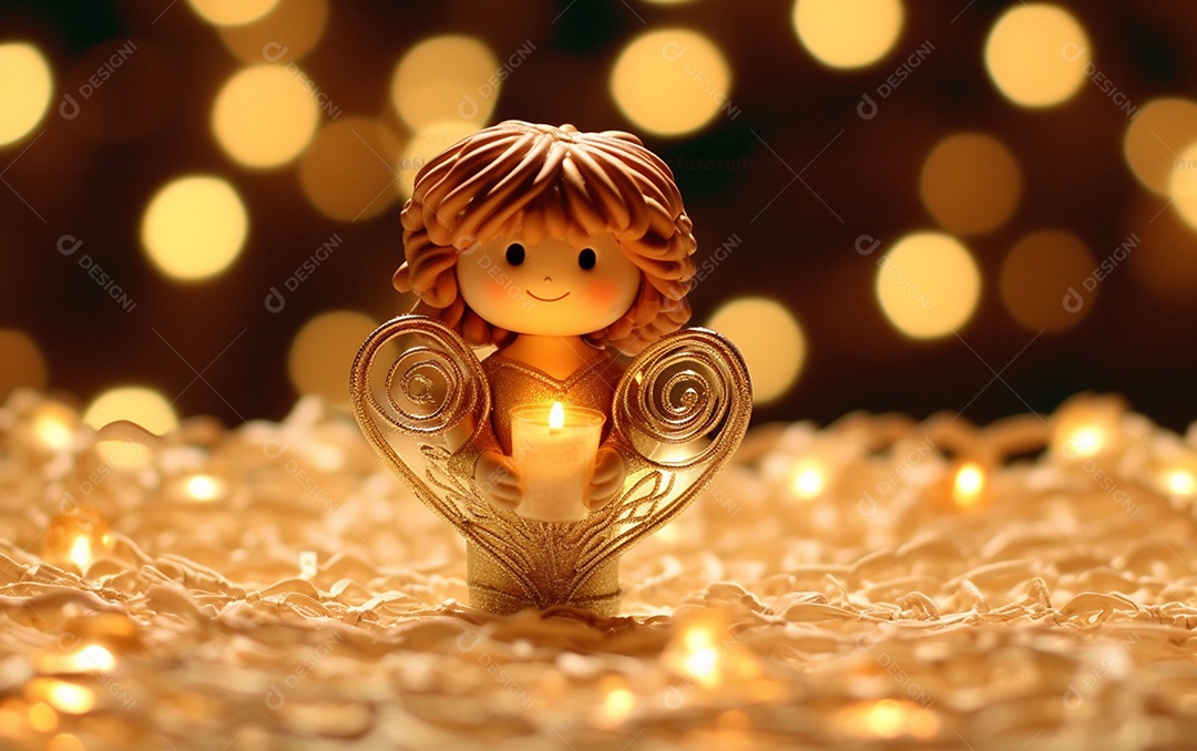 O anjo está em frente a um ornamento