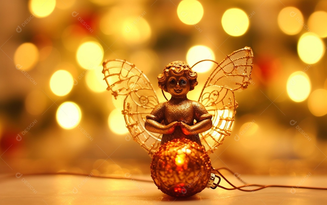 O anjo está em frente a um ornamento