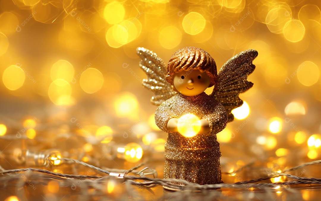 O anjo está em frente a um ornamento