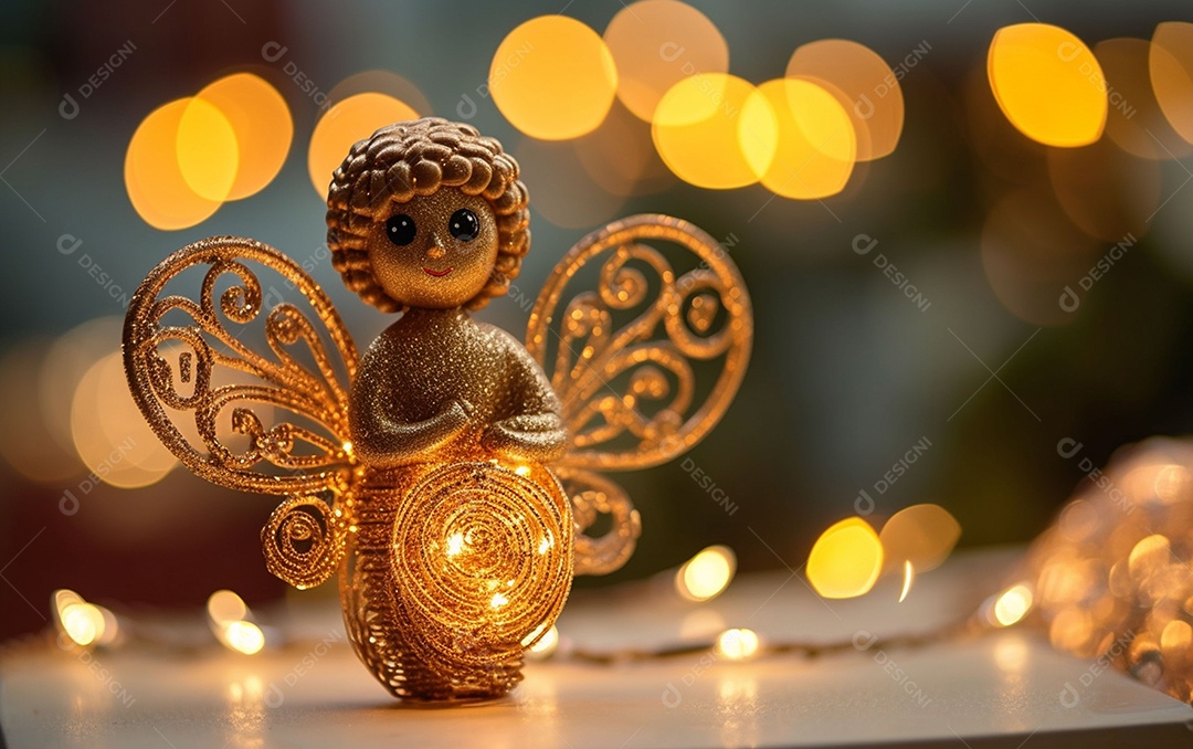 O anjo está em frente a um ornamento