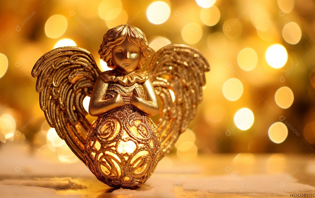 O anjo está em frente a um ornamento