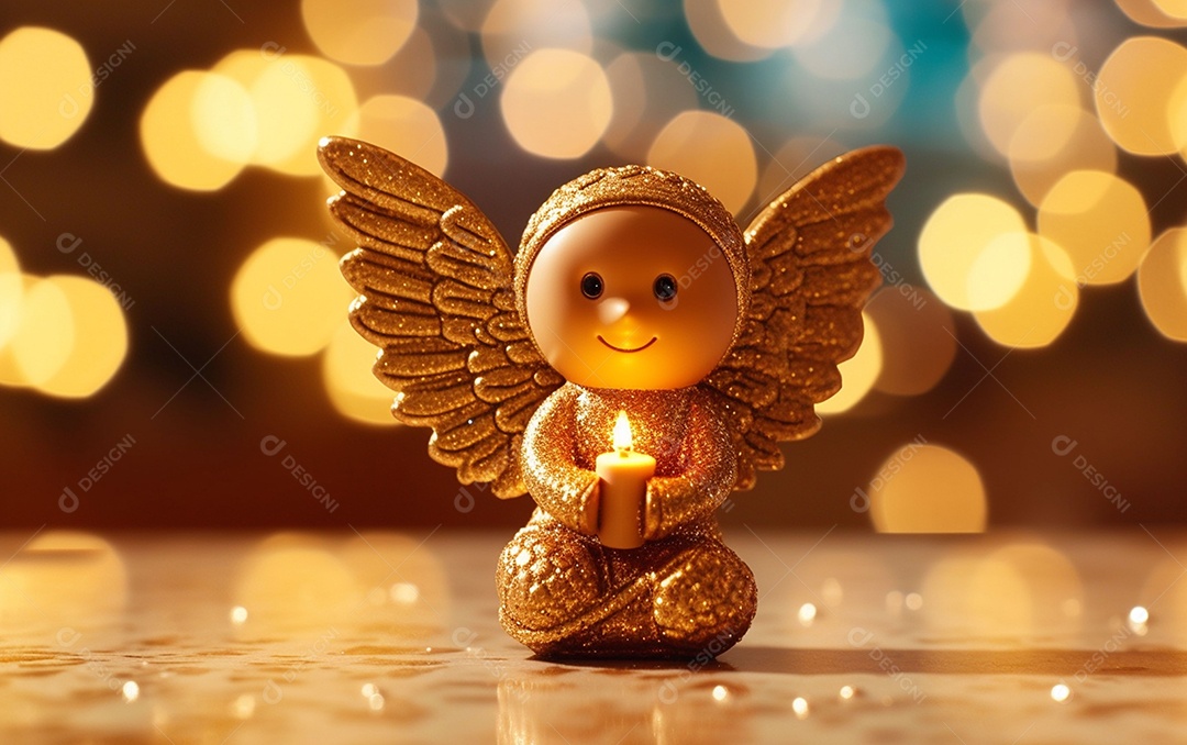 O anjo está em frente a um ornamento