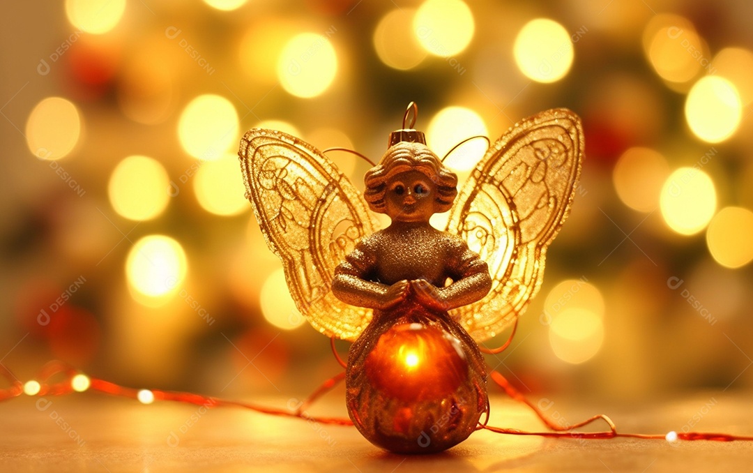 O anjo está em frente a um ornamento