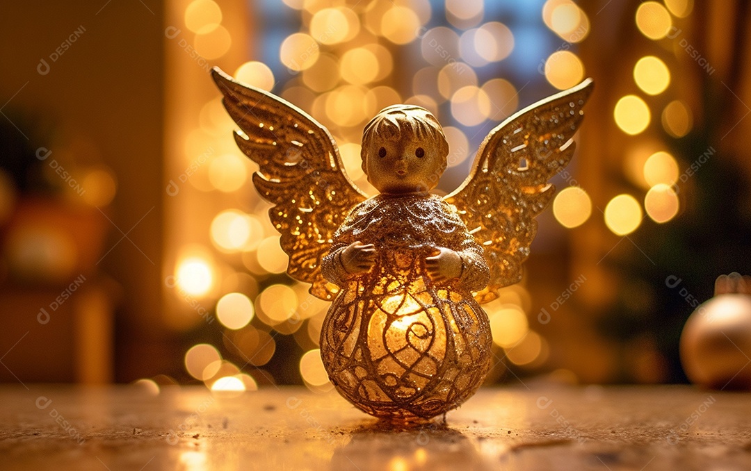 O anjo está em frente a um ornamento