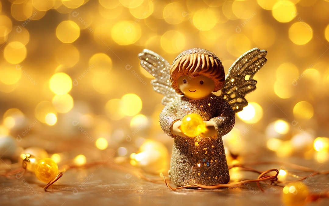 O anjo está em frente a um ornamento