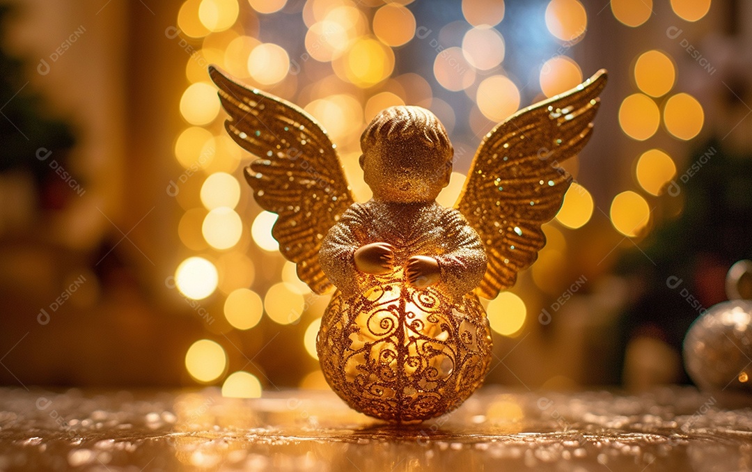 O anjo está em frente a um ornamento