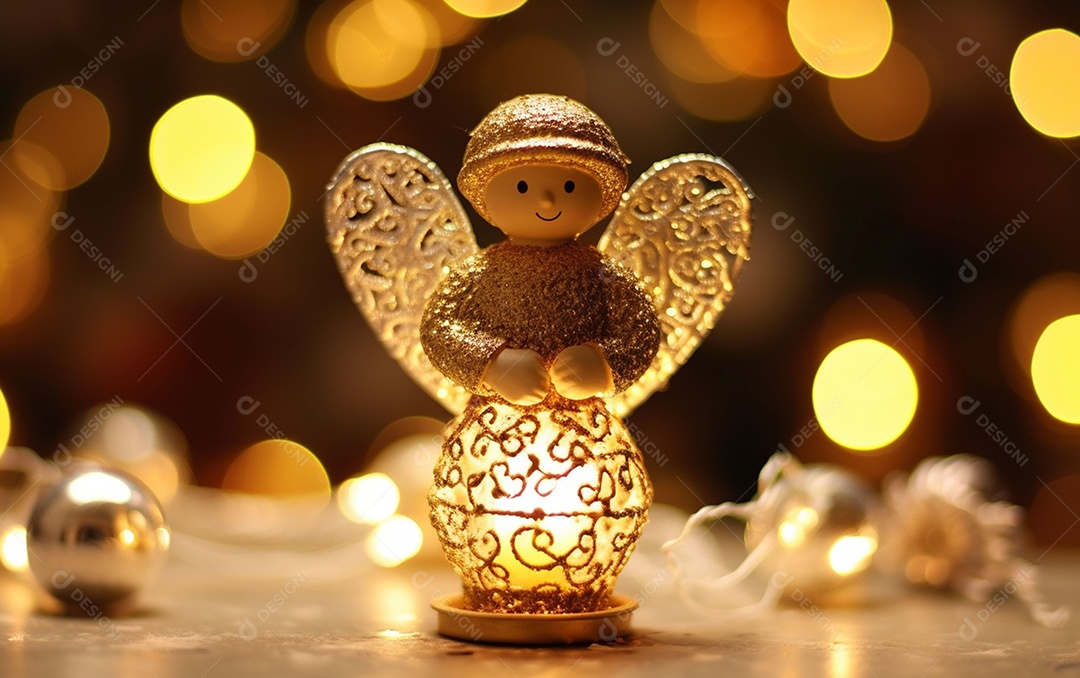 O anjo está em frente a um ornamento