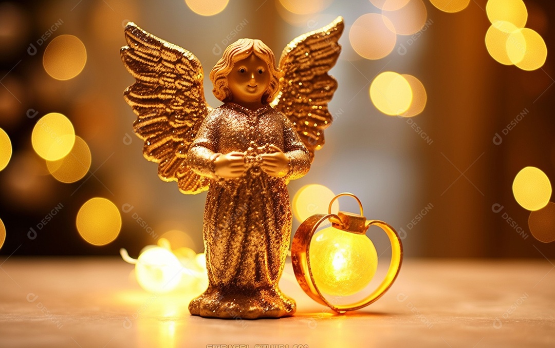 O anjo está em frente a um ornamento