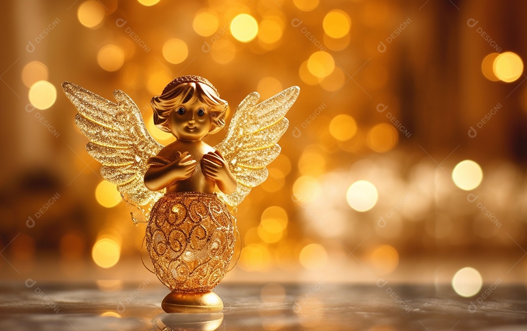 O anjo está em frente a um ornamento