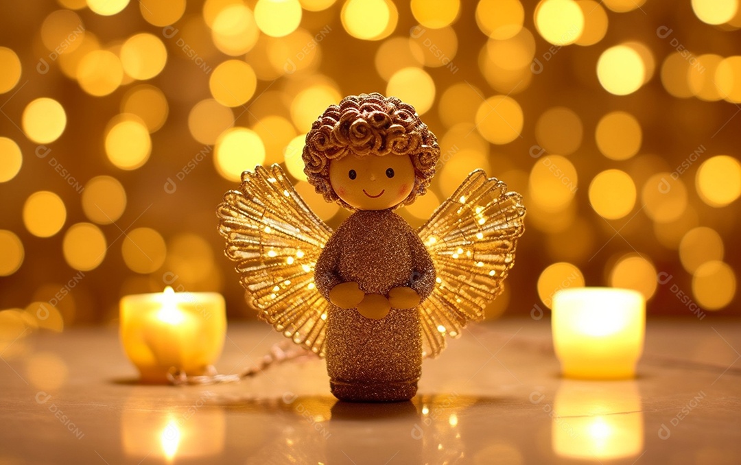 O anjo está em frente a um ornamento