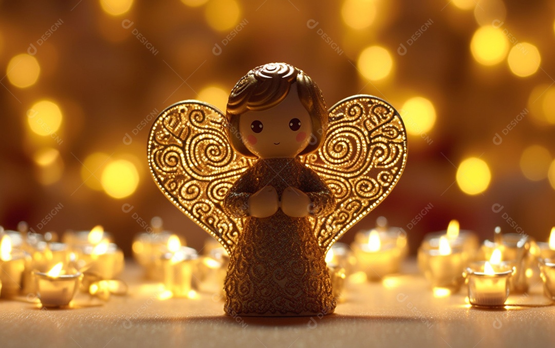 O anjo está em frente a um ornamento