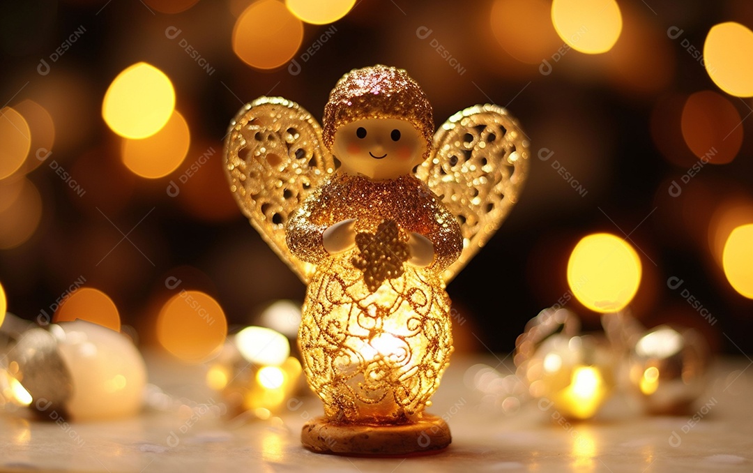 O anjo está em frente a um ornamento