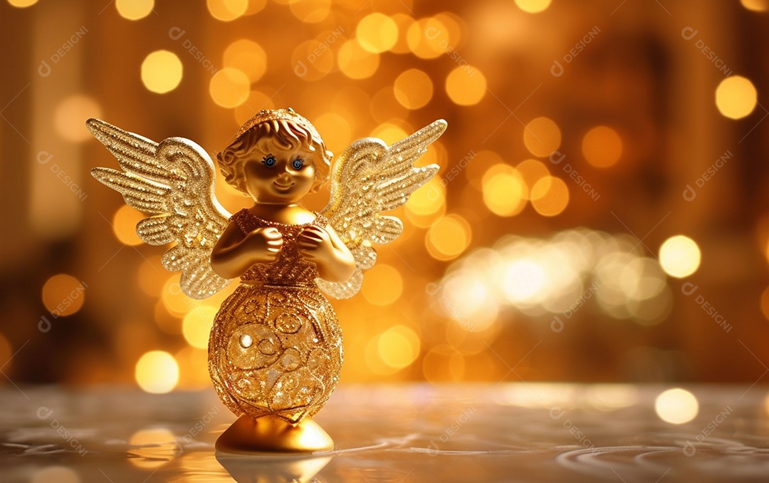 O anjo está em frente a um ornamento