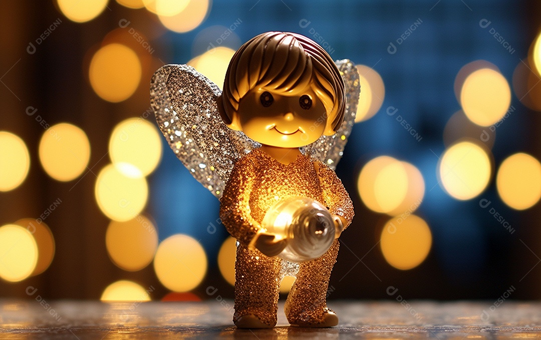 O anjo está em frente a um ornamento