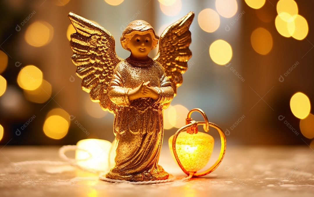 O anjo está em frente a um ornamento