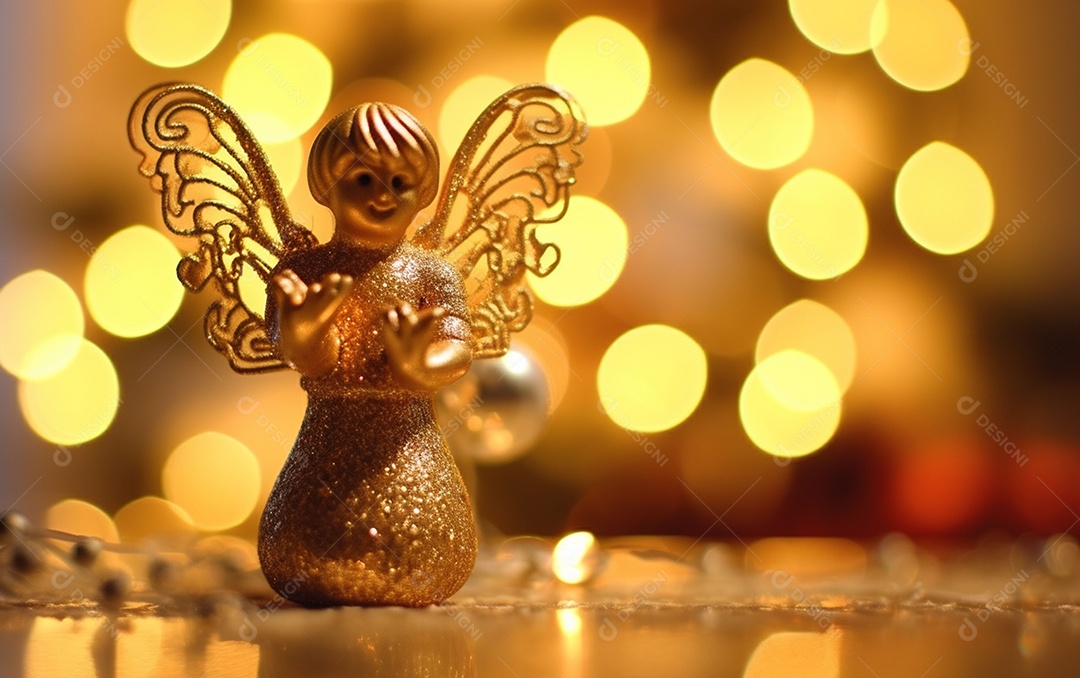 O anjo está em frente a um ornamento