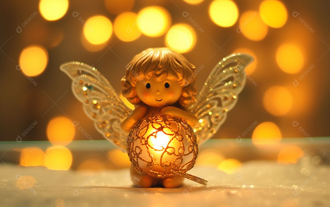 O anjo está em frente a um ornamento