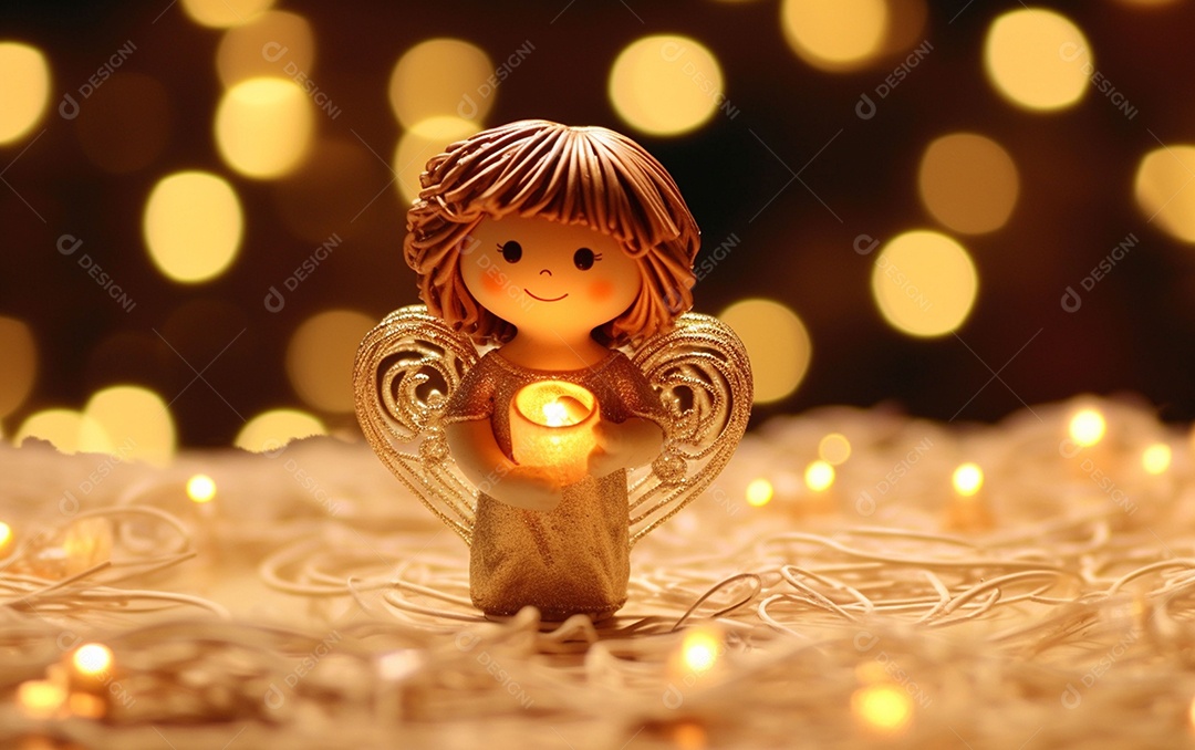 O anjo está em frente a um ornamento