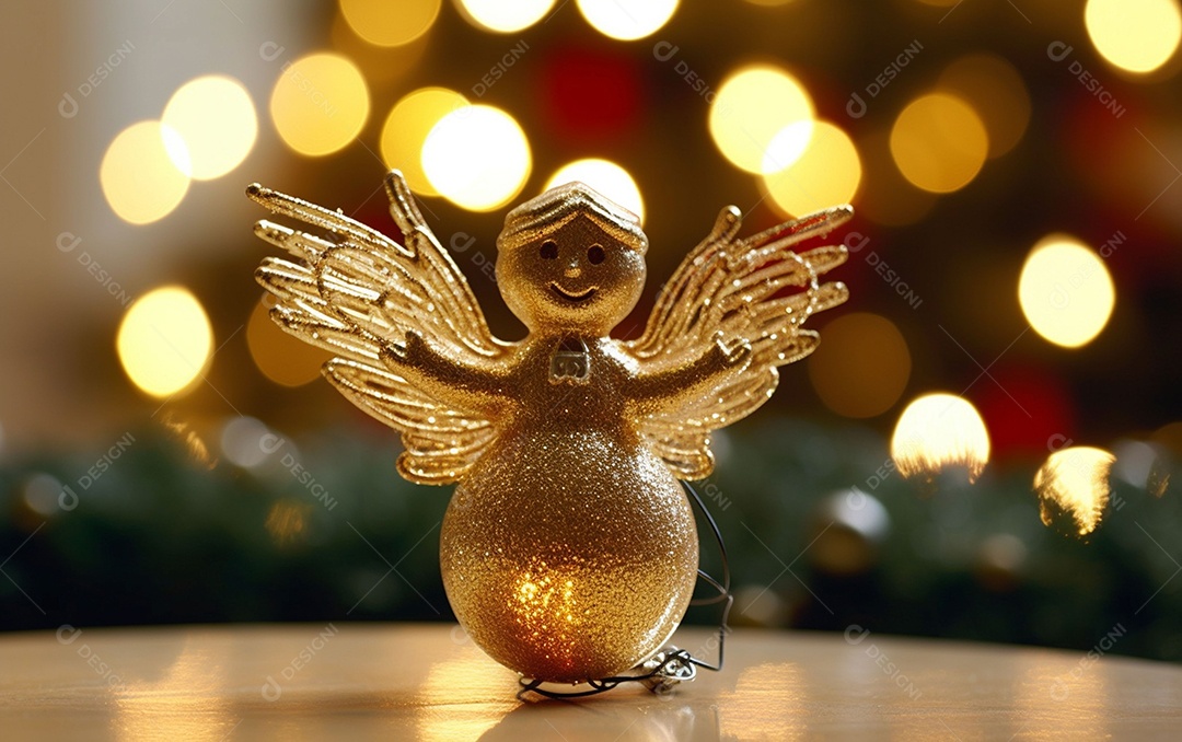 O anjo está em frente a um ornamento