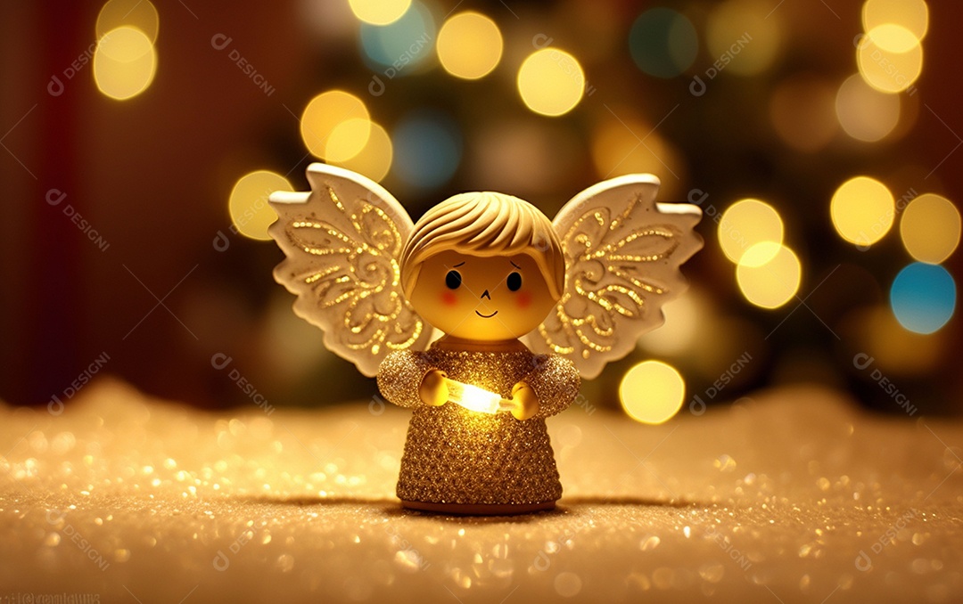 O anjo está em frente a um ornamento