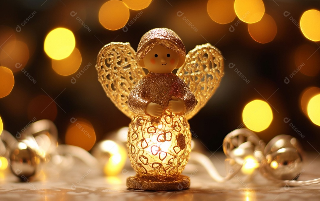 O anjo está em frente a um ornamento