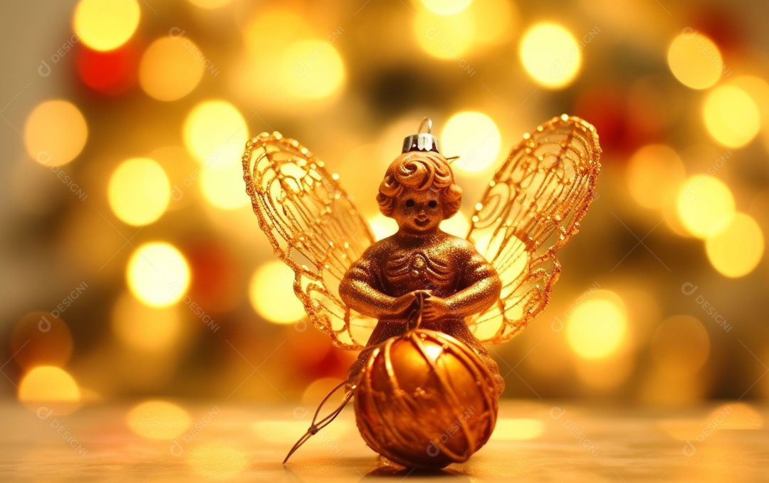O anjo está em frente a um ornamento
