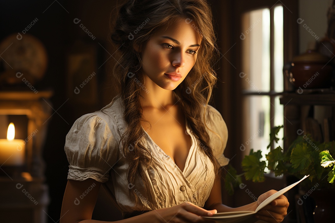 Uma linda mulher vestida com uma roupa simples mas elegante