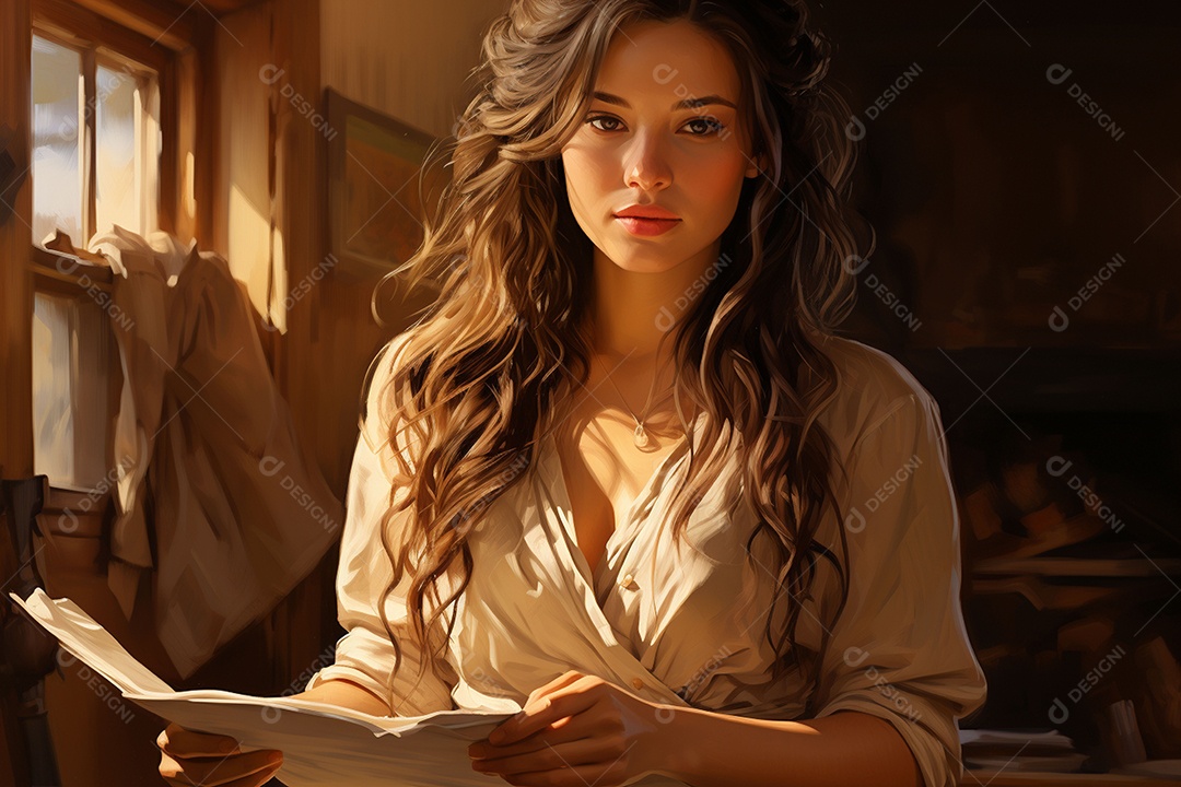 Uma linda mulher vestida com uma roupa simples mas elegante