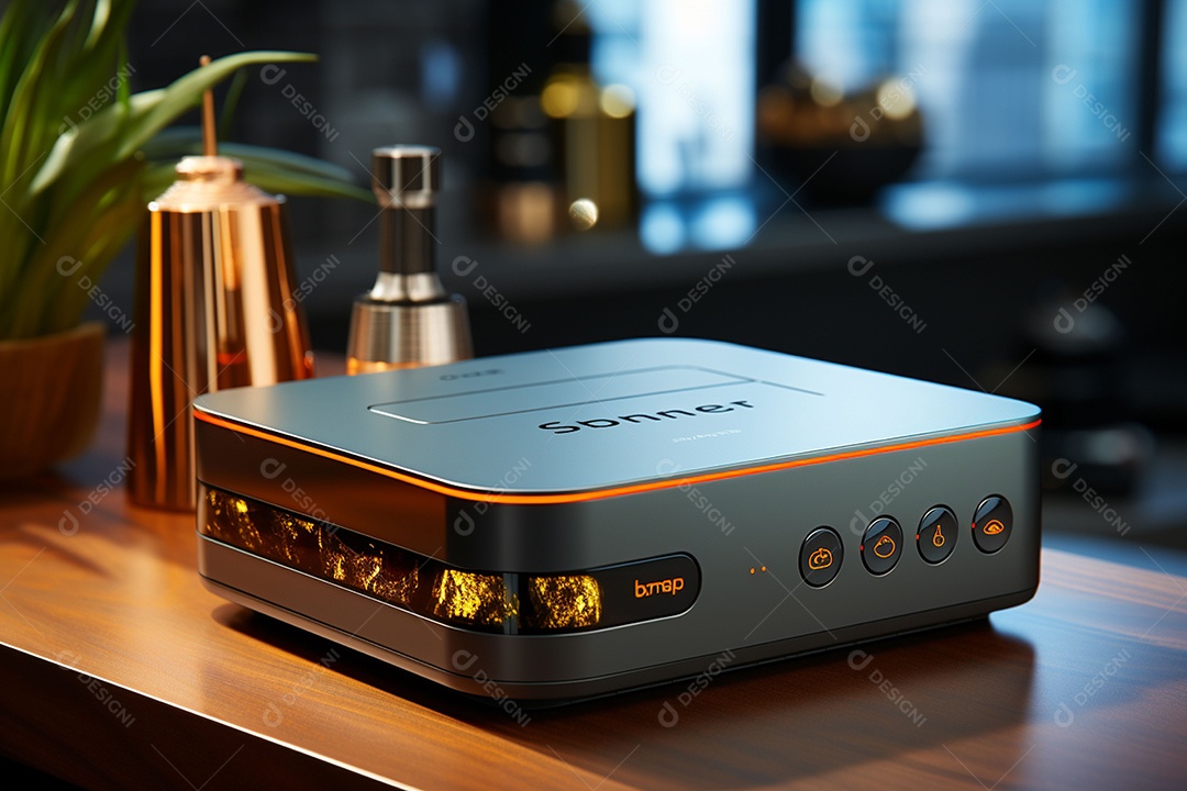 Decodificador de TV ou um dispositivo de streaming sob uma linda sala de estar