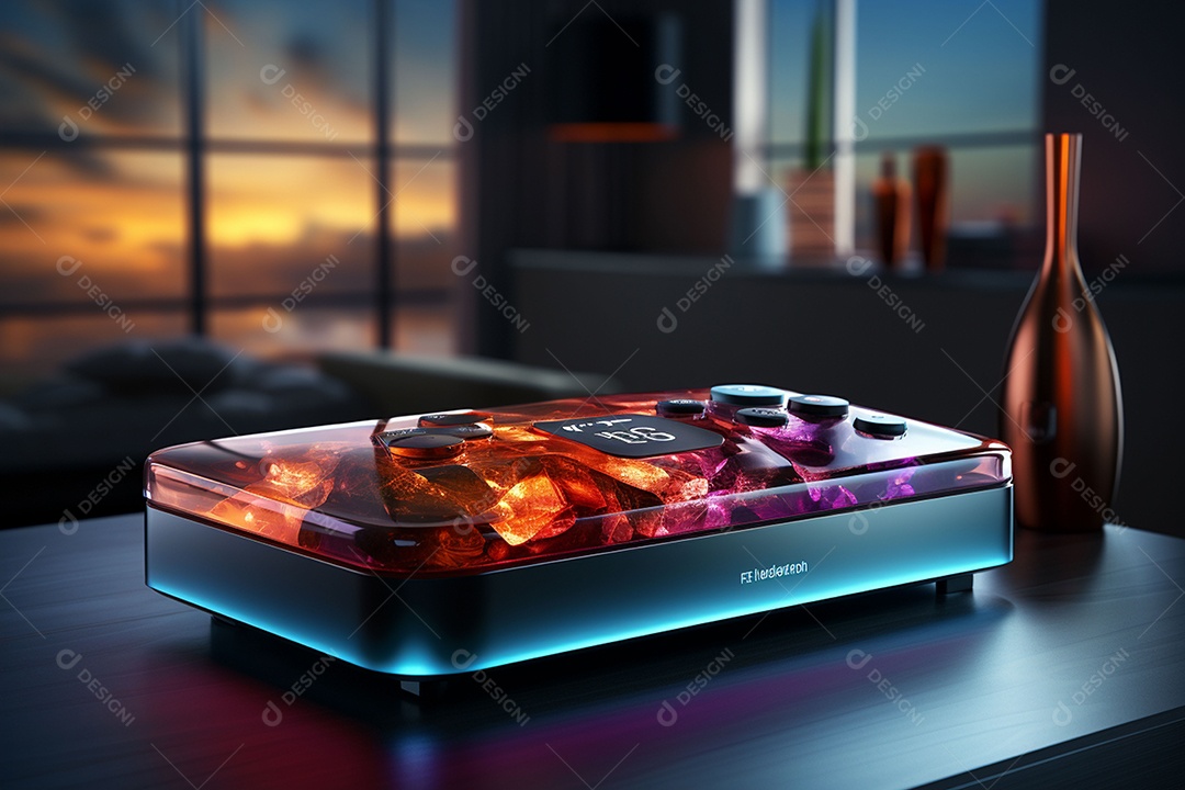 Decodificador de TV ou um dispositivo de streaming sob uma linda sala de estar