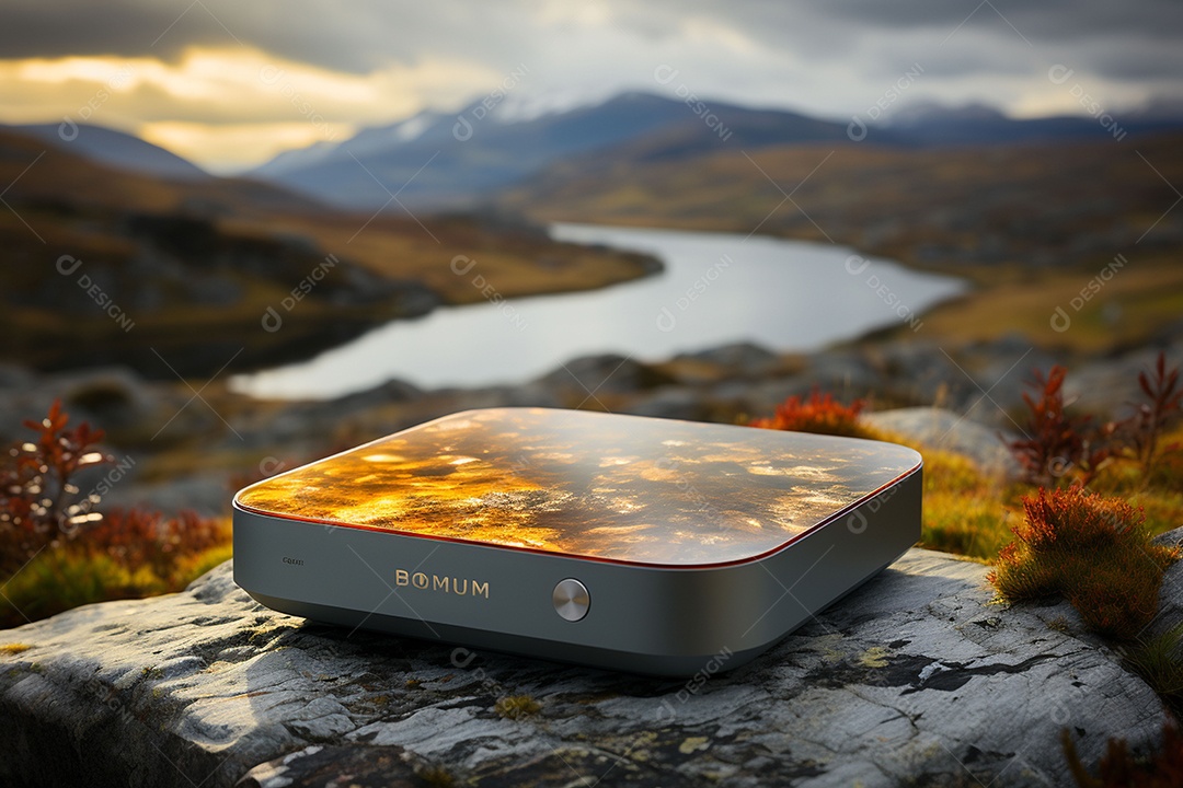 Decodificador de TV ou um dispositivo de streaming sob uma linda paisagem