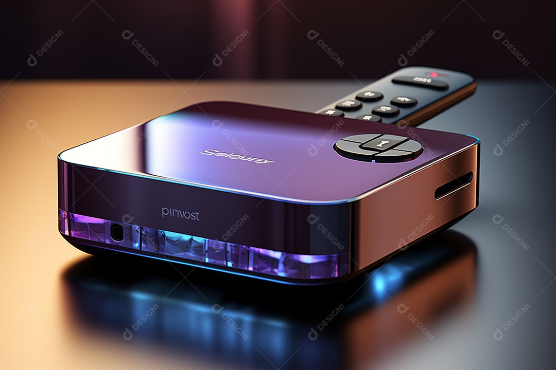 Decodificador de TV ou um dispositivo de streaming sob uma linda sala de estar