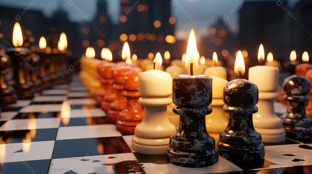 Tabuleiro de jogo com fundo de peças de xadrez