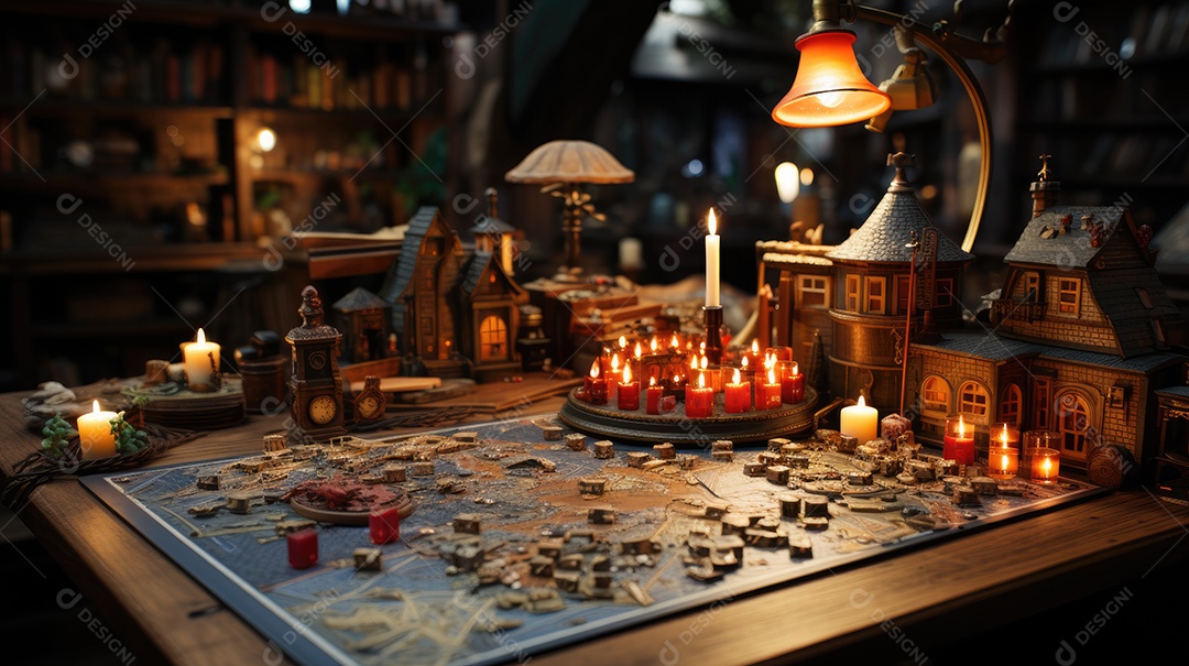 Um tabuleiro de jogo de madeira com um conjunto colorido de peças.