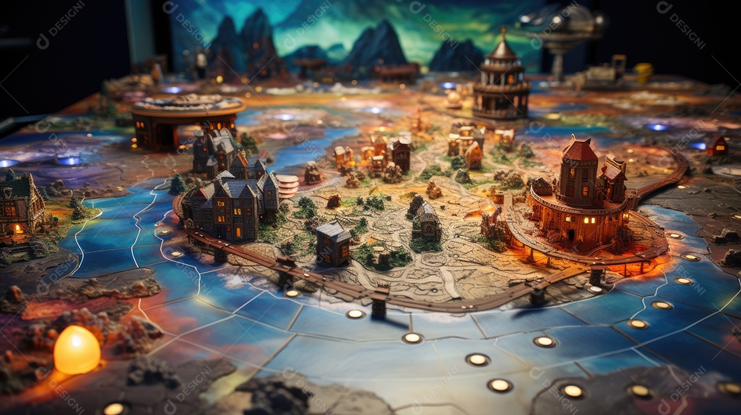 Um tabuleiro de jogo de madeira em uma vila.